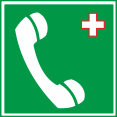 Телефон связи с медицинским пунктом (скорой медицинской помощью). Знак медицинского и санитарного назначения.