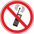 Запрещается пользоваться мобильным (сотовым) телефоном или переносной рацией. Запрещающий знак.