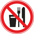 Запрещается принимать пищу. Запрещающий знак.